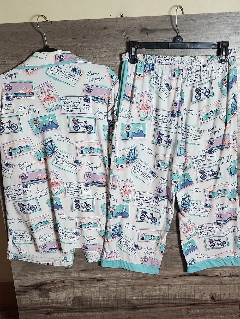 Munki Munki Cropped Short Sleeve Pajama Set In Summer Postcard Print